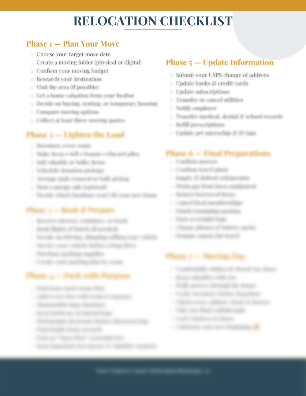 Preview of page 23 — the 7-phase relocation checklist